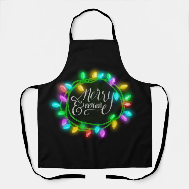 Merry and Bright Colorful Holiday Lights Apron (Front)