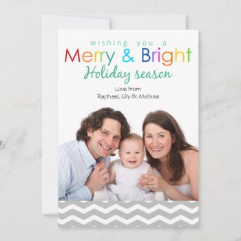 Merry And Bright Colorful Holidays Photo Card by PeachyPrints at Zazzle