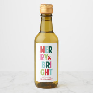 Merry and Bright Colorful Mini Wine Bottle Label