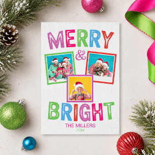 Merry and Bright Colorful Photo Christmas Card