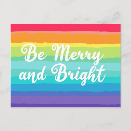 Merry and Bright Colorful Rainbow Pride Christmas Postcard