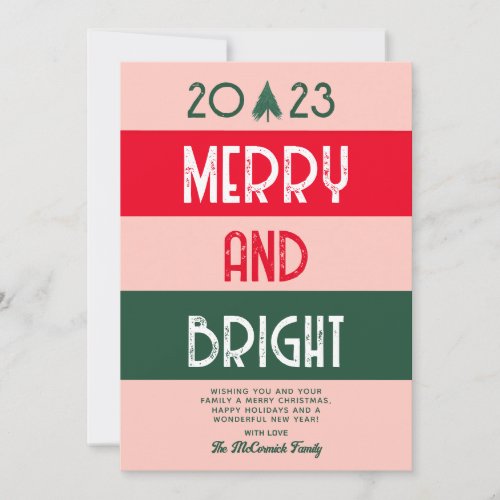 Merry And Bright Colorful Retro Christmas 2023 Holiday Card