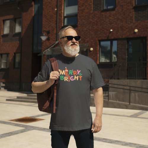 Merry and Bright Colorful Retro Typography 2 T_Shirt