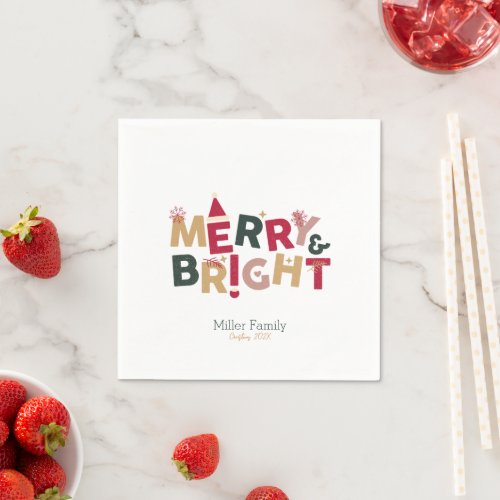 Merry and Bright Colorful Retro Typography Napkins