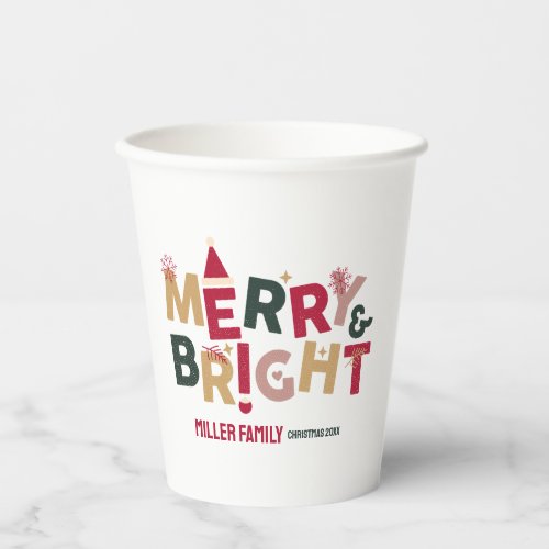 Merry and Bright Colorful Retro Typography Paper Cups