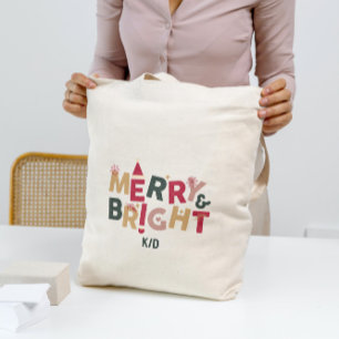 Merry and Bright Colorful Retro Typography Tote Bag