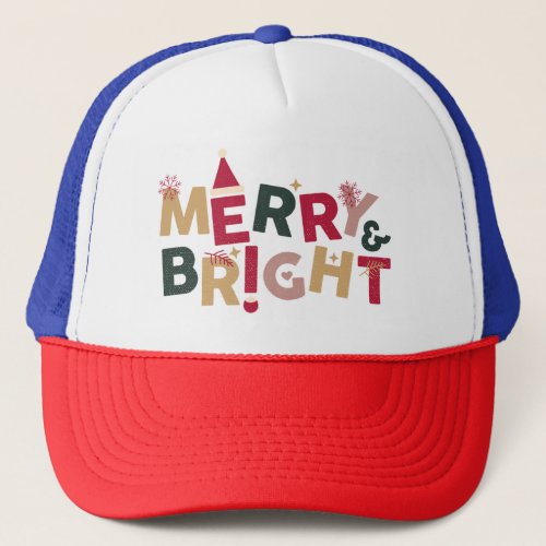 Merry and Bright Colorful Retro Typography Trucker Hat