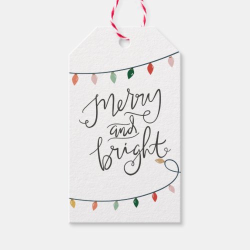 Merry and Bright Colorful String of Lights Gift Tags