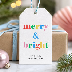 Merry and Bright Colorful Typography Christmas Gift Tags