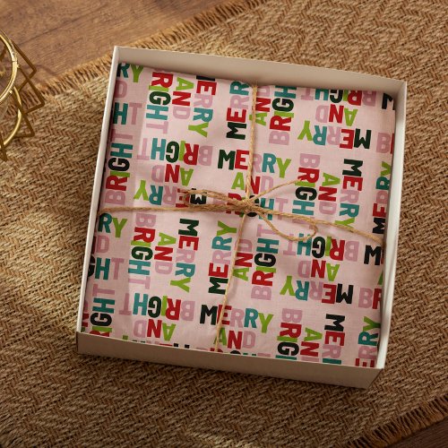 Merry and Bright Colorful Typography  Wrapping Paper Sheets