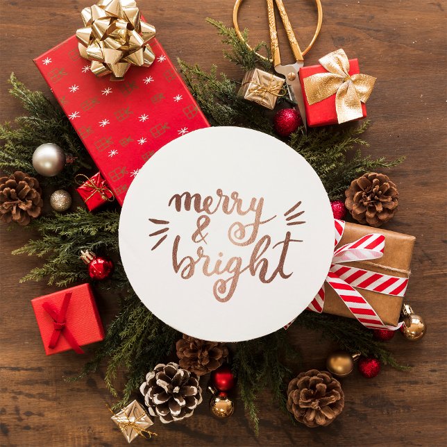 Merry and bright - copper classic round sticker (Creator Uploaded)