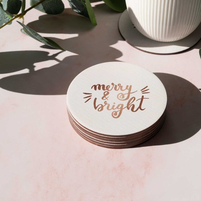 Merry and bright - copper round paper coaster (Creator Uploaded)