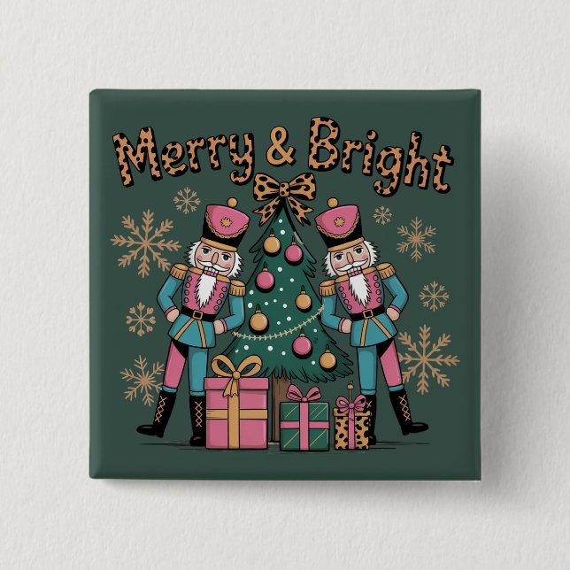 Merry and Bright Coquette Nutcracker Leopard Xmas Button (Front)