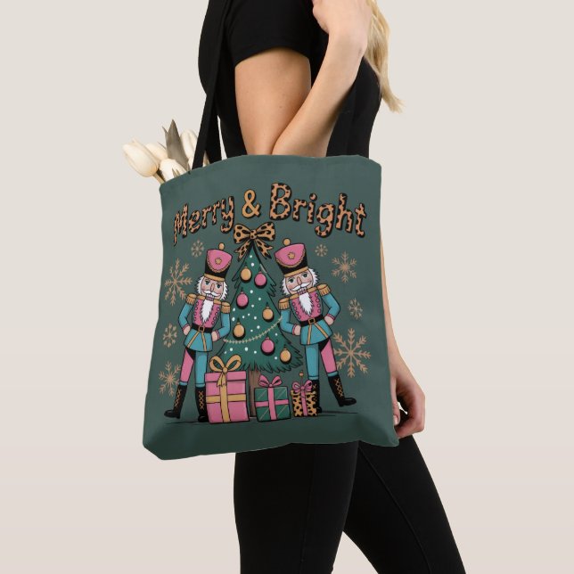 Merry and Bright Coquette Nutcracker Leopard Xmas Tote Bag (Close Up)