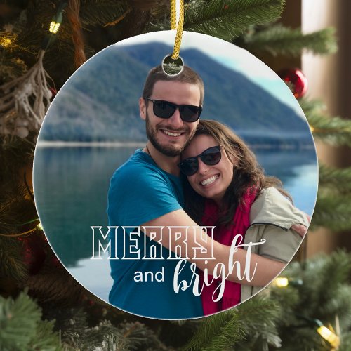 Merry and Bright Couple Just Married Photo  Ceramic Ornament