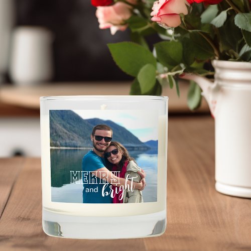 Merry and Bright Couple Just Married Photo  Scented Candle