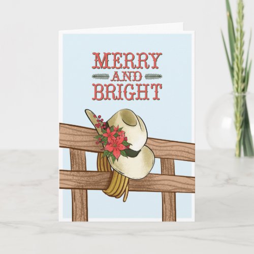 Merry And Bright Cowboy Hat with Flowers Christmas Card