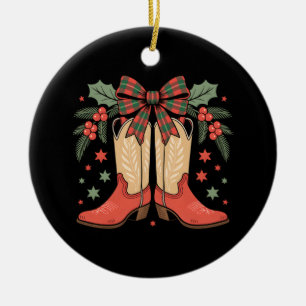 Merry And Bright Cowgirl Boot Christmas Western Ceramic Ornament