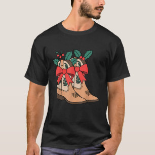 Merry And Bright Cowgirl Boot Christmas Western Co T-Shirt