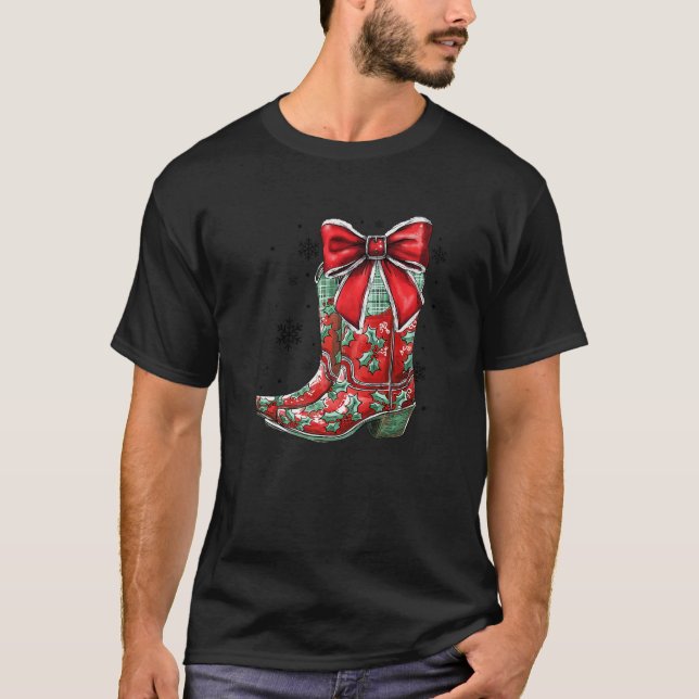 Merry And Bright Cowgirl Boot Christmas Western Co T-Shirt (Front)