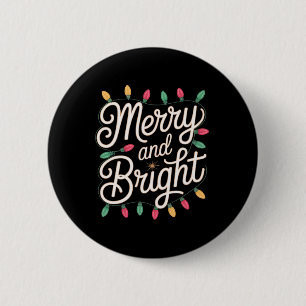 Merry And Bright Cozy Christmas Lights Glowing Hol Button