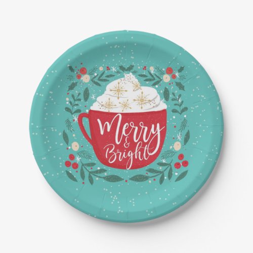 merry and bright cup of love christmas paper plates