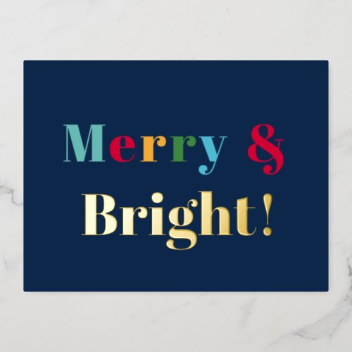 Merry and bright Custom Blue Creative Design Foil  Foil Holiday Postcard