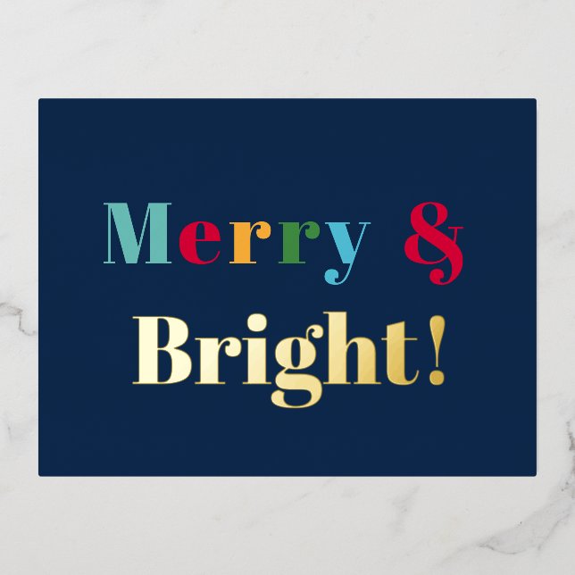 Merry and bright Custom Blue Creative Design Foil  Holiday Postcard (Front)