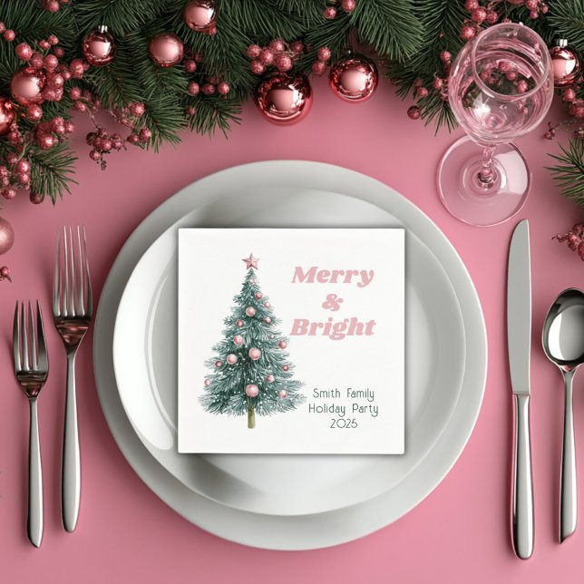 Merry and Bright Custom Holiday Tree Napkins (Creator Uploaded)
