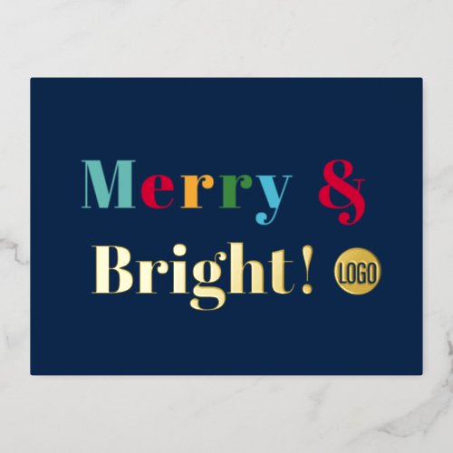 Merry and bright Custom Logo Blue Creative Design Foil Holiday Postcard