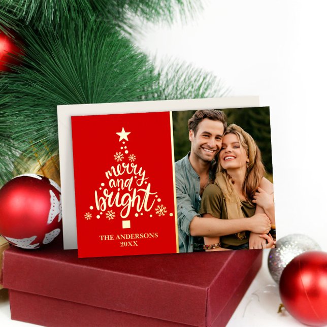 Merry and Bright Custom Photo Red Gold Christmas Foil Holiday Card (Merry and Bright Custom Photo Red Gold Christmas Foil Holiday Card
)