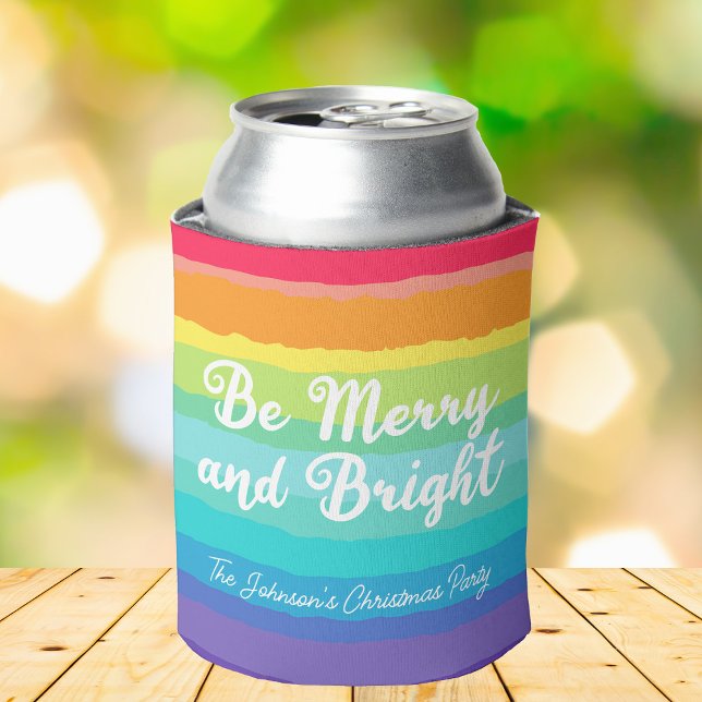 Merry and Bright Custom Rainbow Christmas Party Can Cooler (Creator Uploaded)