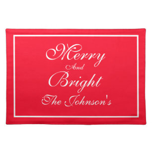 Merry And Bright Custom Red Chic Cute Christmas Cloth Placemat
