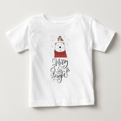 Merry And Bright Cute Baby Christmas Holiday Bear Baby T_Shirt