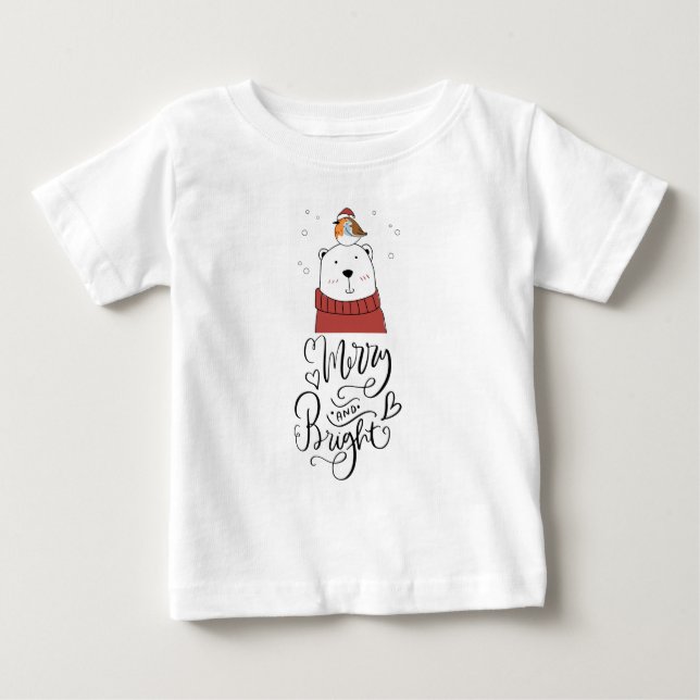Merry And Bright Cute Baby Christmas Holiday Bear T-Shirt (Front)