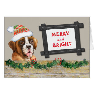 Merry and Bright Cute Boxer Dog Christmas Cards