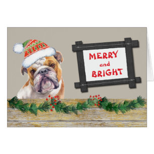 Merry and Bright Cute BullDog Christmas Cards