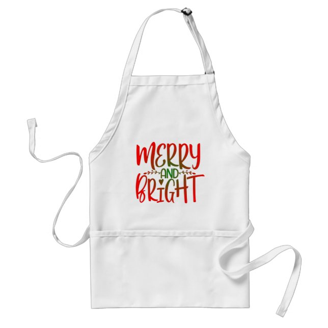 Merry and Bright Cute Christmas Adult Apron (Front)