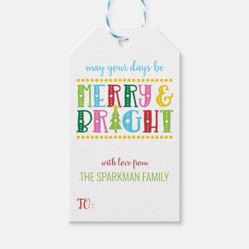 Merry and Bright Cute Colorful Family Christmas Gift Tags