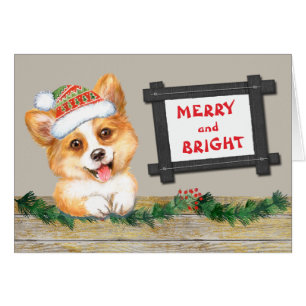 Merry and Bright Cute Corgi Dog Christmas Cards