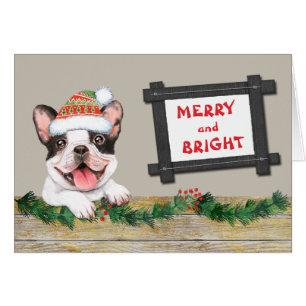 Merry and Bright Cute French Bulldog Christmas Cards