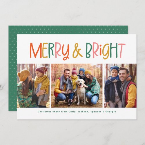 Merry and bright cute fun colorful Christmas photo Holiday Card