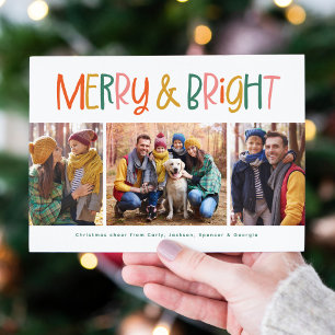 Merry and bright cute fun colorful Christmas photo Holiday Card