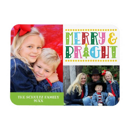 Merry and Bright Cute Modern Family Photo Holiday Magnet