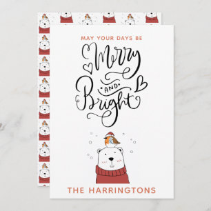Merry And Bright Cute Polar Bear Christmas Holida Holiday Card