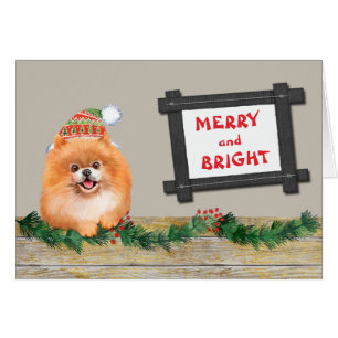 Merry and Bright Cute Pomeranian Dog Christmas Cards