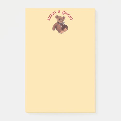 Merry and Bright Cute Teddy Bear Winter Holiday Post-it Notes