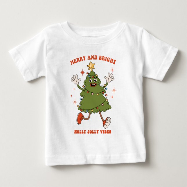 Merry and Bright - Dancing Christmas Tree Holiday  Baby T-Shirt (Front)