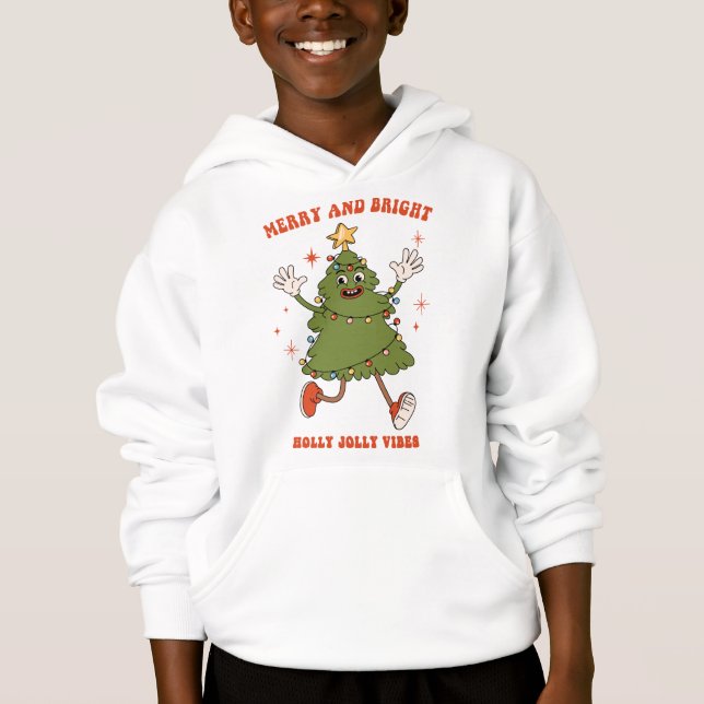 Merry and Bright - Dancing Christmas Tree Holiday  Hoodie (Front)