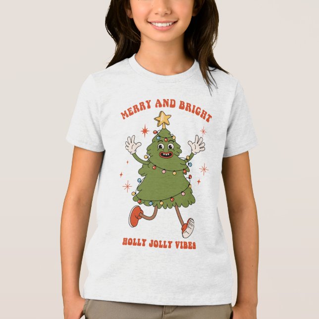 Merry and Bright - Dancing Christmas Tree Holiday  Tri-Blend Shirt (Front)